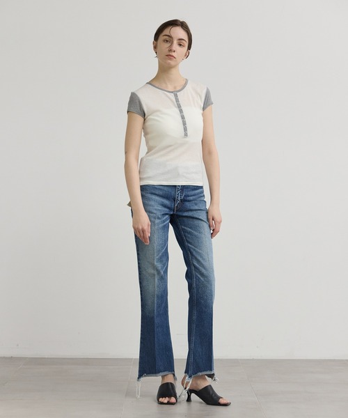 INSCRIRE（アンスクリア）の「【INSCRIRE/アンスクリア】Natural Mix Rib S/S Henry/ナチュラルミックスリブヘンリーネックTシャツ（Tシャツ/カットソー・レディース・グレー/ホワイト・FREE）」の11枚目の写真