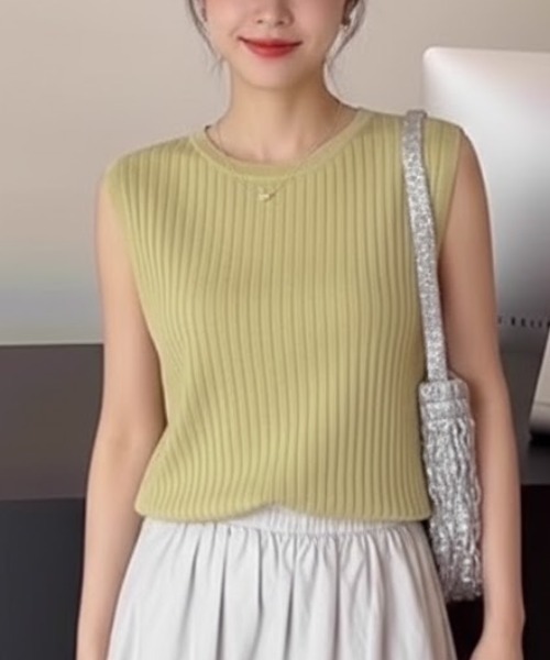 SHEPP(シープ)の「バックデザインノースリーブニット(Tシャツ/カットソー・レディース・アイボリー/ブラック/ライトグリーン・M)」の5枚目の写真