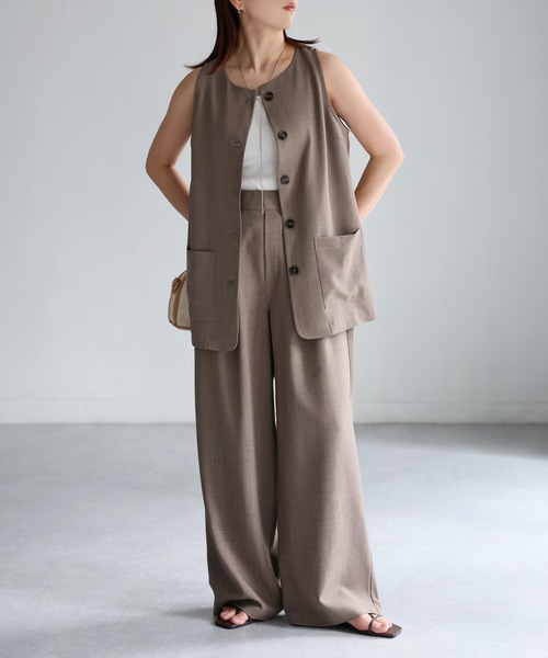 Riberry（リベリー）の「ノーカラーベスト×タックワイドパンツセットアップ（セットアップ・レディース・ブラック/ブラウン・FREE）」の18枚目の写真