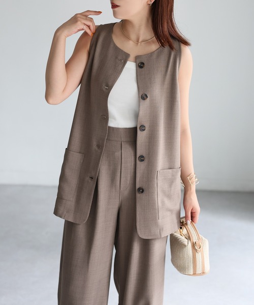 Riberry（リベリー）の「ノーカラーベスト×タックワイドパンツセットアップ（セットアップ・レディース・ブラック/ブラウン・FREE）」の16枚目の写真