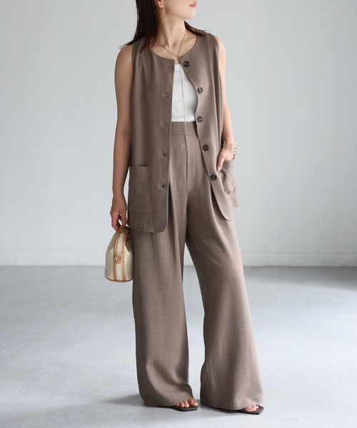 Riberry（リベリー）の「ノーカラーベスト×タックワイドパンツセットアップ（セットアップ・レディース・ブラック/ブラウン・FREE）」の14枚目の写真