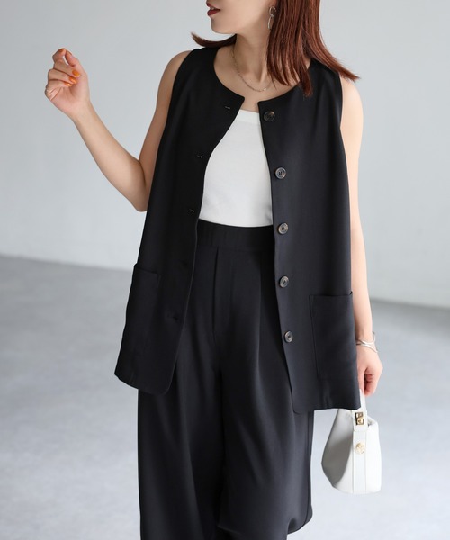 Riberry（リベリー）の「ノーカラーベスト×タックワイドパンツセットアップ（セットアップ・レディース・ブラック/ブラウン・FREE）」の11枚目の写真