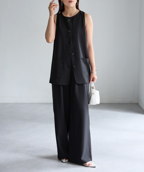 Riberry（リベリー）の「ノーカラーベスト×タックワイドパンツセットアップ（セットアップ・レディース・ブラック/ブラウン・FREE）」の22枚目の写真