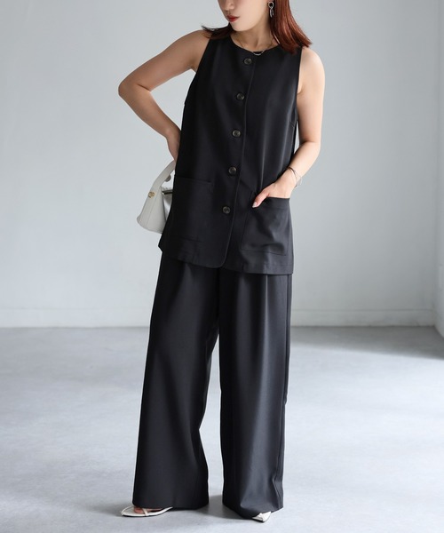 Riberry（リベリー）の「ノーカラーベスト×タックワイドパンツセットアップ（セットアップ・レディース・ブラック/ブラウン・FREE）」の21枚目の写真
