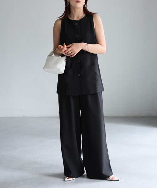 Riberry（リベリー）の「ノーカラーベスト×タックワイドパンツセットアップ（セットアップ・レディース・ブラック/ブラウン・FREE）」の10枚目の写真