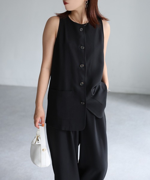 Riberry（リベリー）の「ノーカラーベスト×タックワイドパンツセットアップ（セットアップ・レディース・ブラック/ブラウン・FREE）」の19枚目の写真