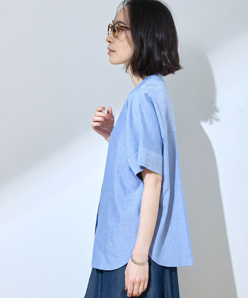 DECOY SINCE 1981（デコイシンスイチキュウハチイチ）の「【シワになりにくい】バンドカラーリネンブラウス（シャツ/ブラウス・レディース・サックスブルー/ブルー・9号/11号/13号）」の6枚目の写真