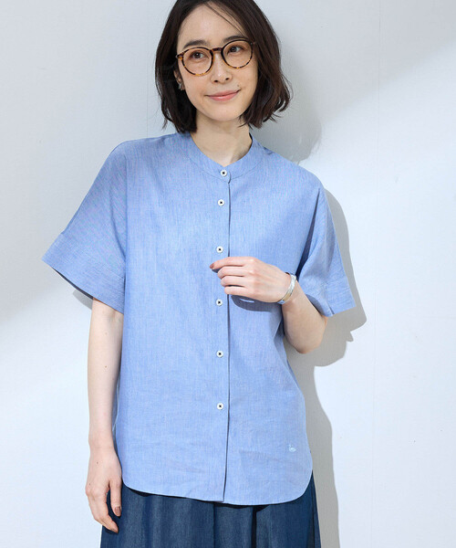 DECOY SINCE 1981（デコイシンスイチキュウハチイチ）の「【シワになりにくい】バンドカラーリネンブラウス（シャツ/ブラウス・レディース・サックスブルー/ブルー・9号/11号/13号）」の4枚目の写真