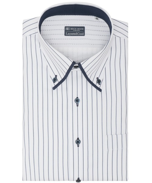 TOKYO SHIRTS(トウキョウシャツ)の「【Layered Cool】 形態安定ノーアイロン ボタンダウン 半袖ビジネスワイシャツ(ビジネスシャツ・メンズ・ネイビー・首回り39cm/首回り41cm/首回り42cm/首回り43cm/首回り37cm)」の1枚目の写真