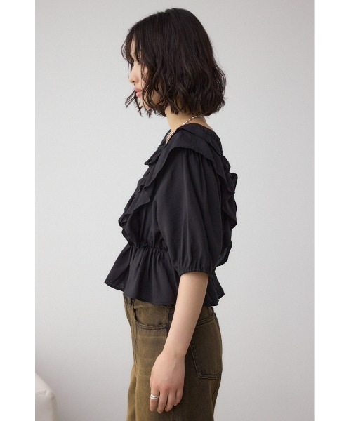 AZUL by moussy(アズールバイマウジー)の「ラッフルショルダーブラウス(シャツ/ブラウス・レディース・オフホワイト/ブラック・SMALL/MEDIUM)」の16枚目の写真