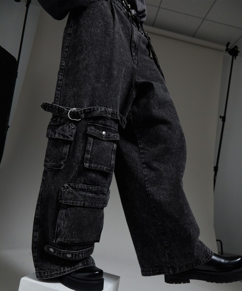 cussil（クシル）の「【cussil/クシル】【12oz】 ルーズシルエットアシンメトリーサスペンダーカーゴデニムパンツ（デニムパンツ・メンズ・ブラック・L/M/S）」の9枚目の写真