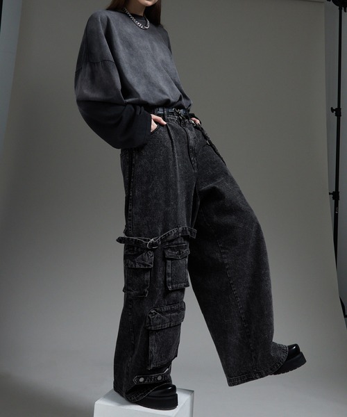 cussil（クシル）の「【cussil/クシル】【12oz】 ルーズシルエットアシンメトリーサスペンダーカーゴデニムパンツ（デニムパンツ・メンズ・ブラック・L/M/S）」の10枚目の写真