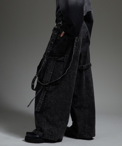cussil（クシル）の「【cussil/クシル】【12oz】 ルーズシルエットアシンメトリーサスペンダーカーゴデニムパンツ（デニムパンツ・メンズ・ブラック・L/M/S）」の15枚目の写真