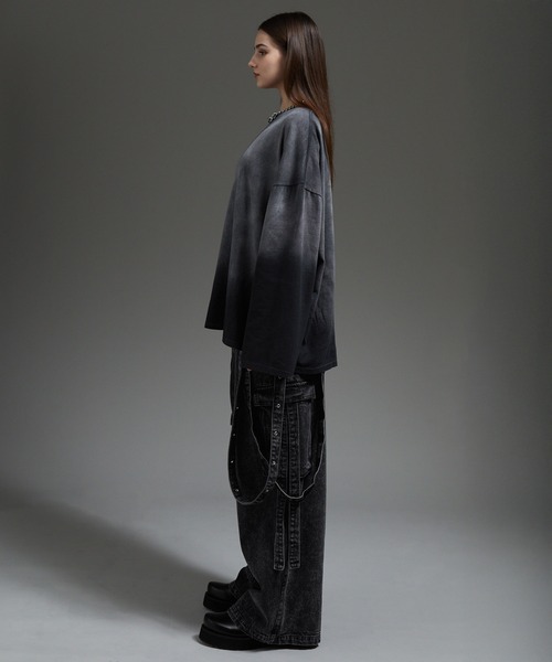 cussil（クシル）の「【cussil/クシル】【12oz】 ルーズシルエットアシンメトリーサスペンダーカーゴデニムパンツ（デニムパンツ・メンズ・ブラック・L/M/S）」の19枚目の写真