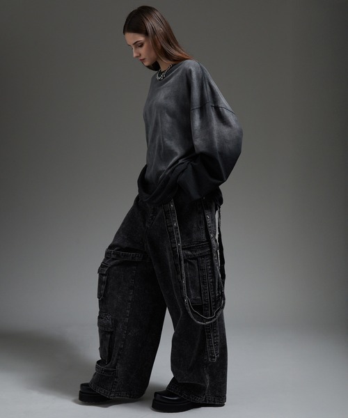 cussil（クシル）の「【cussil/クシル】【12oz】 ルーズシルエットアシンメトリーサスペンダーカーゴデニムパンツ（デニムパンツ・メンズ・ブラック・L/M/S）」の22枚目の写真