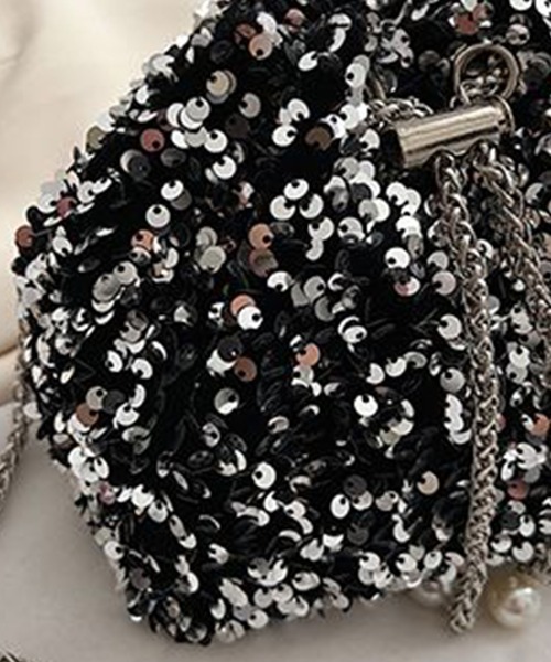 DRESS PLUS(ドレスプラス)の「スパンコール×チェーンが映える巾着バッグ(ショルダーバッグ・レディース・ブラック/シルバー・フリー)」の3枚目の写真