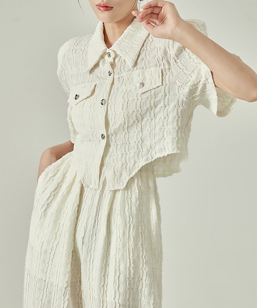 Girly Doll(ガーリードール)の「半袖シャツとイージーパンツ セットアップ(セットアップ・レディース・アイボリー/ブラック/ピンク・M/S)」の1枚目の写真