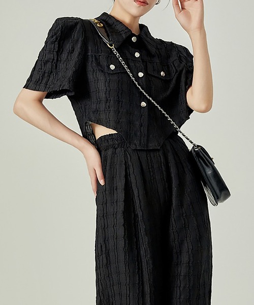 Girly Doll(ガーリードール)の「半袖シャツとイージーパンツ セットアップ(セットアップ・レディース・アイボリー/ブラック/ピンク・M/S)」の4枚目の写真