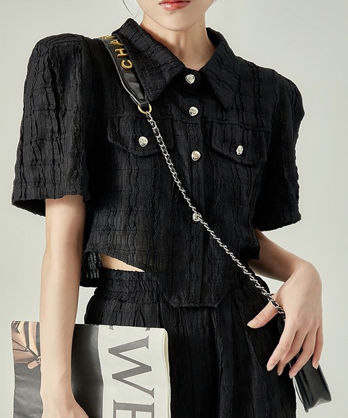 Girly Doll(ガーリードール)の「半袖シャツとイージーパンツ セットアップ(セットアップ・レディース・アイボリー/ブラック/ピンク・M/S)」の5枚目の写真