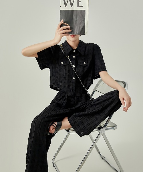 Girly Doll(ガーリードール)の「半袖シャツとイージーパンツ セットアップ(セットアップ・レディース・アイボリー/ブラック/ピンク・M/S)」の10枚目の写真