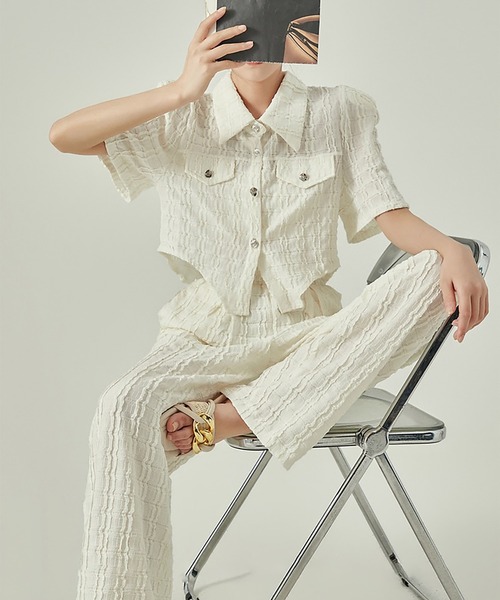 Girly Doll(ガーリードール)の「半袖シャツとイージーパンツ セットアップ(セットアップ・レディース・アイボリー/ブラック/ピンク・M/S)」の16枚目の写真