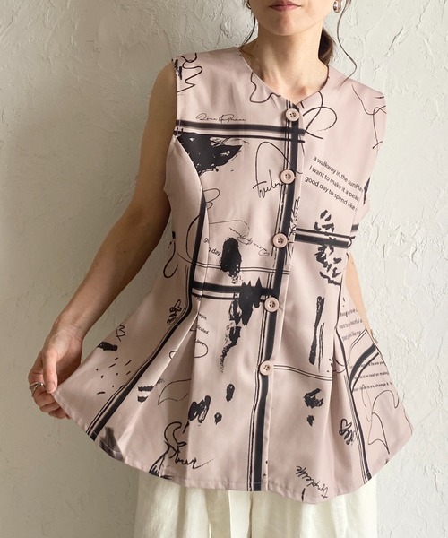She's Closet(シーズクローゼット)の「花柄フラワープリント&アート柄タックフレアペプラムジレベスト(ベスト・レディース・ブラック系その他/ブラック/ベージュ系その他/ベージュ/ネイビー/ブルー系その他・FREE)」の1枚目の写真