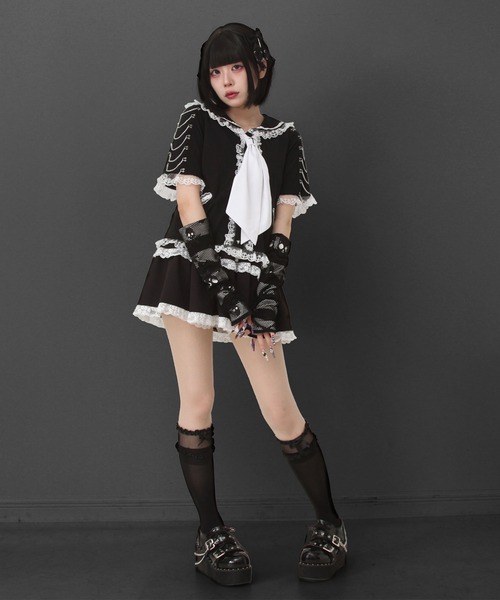 完売品 DearMyLove 闇セーラーチェーンリボン 白襟 ズボンなし 闇セーラーチェーンリボンセットアップ – レディース