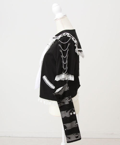 DearMyLove（ディアマイラブ）の「闇セーラー襟十字架スカーフチェーンストライプアームカバートップス（Tシャツ/カットソー・レディース・パープル/ボルドー/ブラック×ホワイト/ブラック・3L/LL/LARGE/MEDIUM）」の12枚目の写真