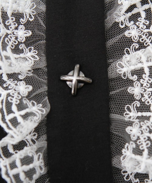 DearMyLove（ディアマイラブ）の「闇セーラー襟十字架スカーフチェーンストライプアームカバートップス（Tシャツ/カットソー・レディース・パープル/ボルドー/ブラック×ホワイト/ブラック・3L/LL/LARGE/MEDIUM）」の10枚目の写真