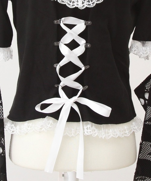 DearMyLove（ディアマイラブ）の「闇セーラー襟十字架スカーフチェーンストライプアームカバートップス（Tシャツ/カットソー・レディース・パープル/ボルドー/ブラック×ホワイト/ブラック・3L/LL/LARGE/MEDIUM）」の9枚目の写真