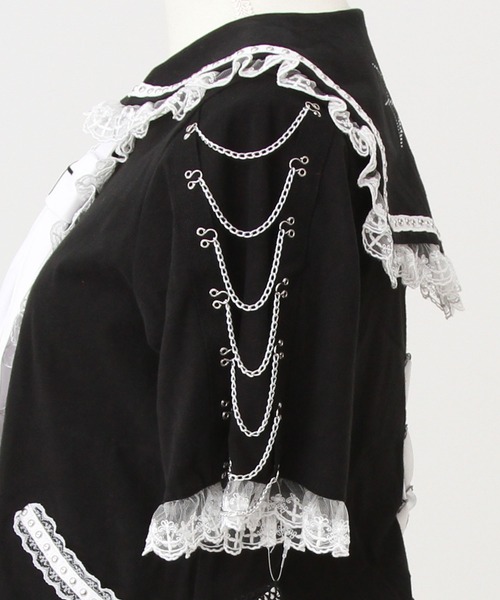 DearMyLove（ディアマイラブ）の「闇セーラー襟十字架スカーフチェーンストライプアームカバートップス（Tシャツ/カットソー・レディース・パープル/ボルドー/ブラック×ホワイト/ブラック・3L/LL/LARGE/MEDIUM）」の7枚目の写真