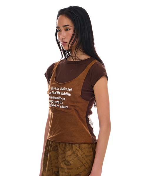 BEEDEN ボーンT 骨T チビT ショート丈 ブラウン BONE PRINT LAYERED LOGO TEE（Tシャツ/カットソー）｜BEEDEN