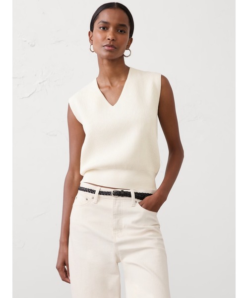 ベスト ジレ BANANA REPUBLIC FACTORY STORE　　リブ編み コットン セーターベスト レディース BANANA REPUBLIC ベスト ジレ FACTORY STORE リブ編み コットン