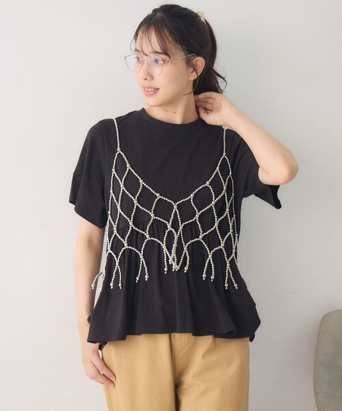 RETRO GIRL(レトロガール)の「ペプラムゆるTEE(Tシャツ/カットソー・レディース・オフホワイト/ブラック/グリーン・FREE)」の4枚目の写真
