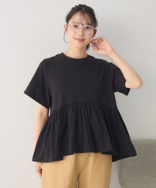 RETRO GIRL(レトロガール)の「ペプラムゆるTEE(Tシャツ/カットソー・レディース・オフホワイト/ブラック/グリーン・FREE)」の8枚目の写真