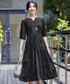 セール】小花柄パフスリーブVネックロングワンピース