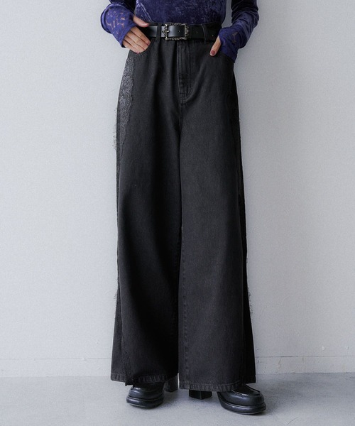 HARE（ハレ）の「サイドレースキリカエデニムパンツ(HARE)（デニムパンツ・レディース・ネイビー/ブラック・FREE）」の7枚目の写真