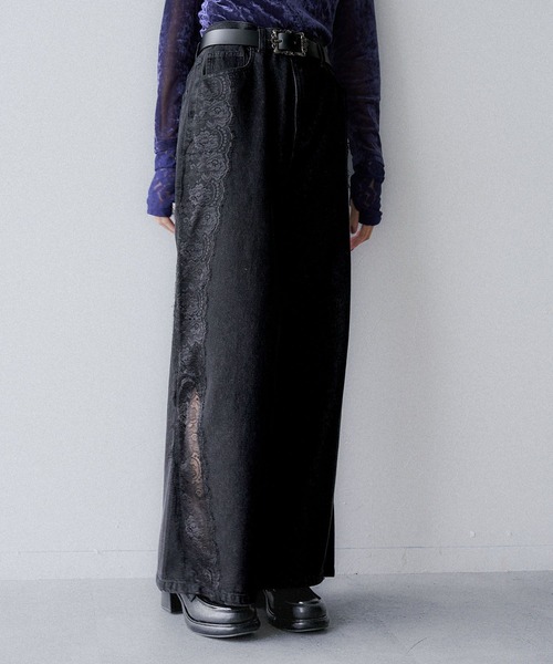 HARE（ハレ）の「サイドレースキリカエデニムパンツ(HARE)（デニムパンツ・レディース・ネイビー/ブラック・FREE）」の9枚目の写真