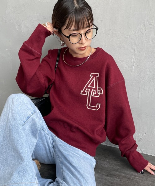 AMERICANA（アメリカーナ）の「【FUDGE 11月号掲載】[Americana/アメリカーナ] 別注 ショート丈 バックロゴ スウェットライク クルーネックニット（ニット/セーター・レディース・ブラウン/グレー/ブラック/ワイン・ONE SIZE）」の2枚目の写真