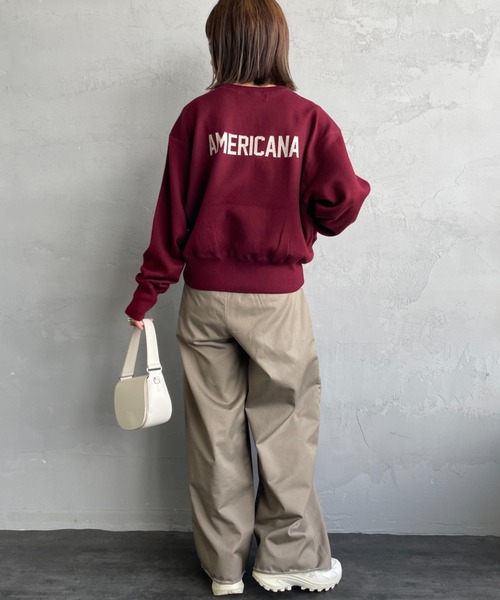 AMERICANA（アメリカーナ）の「【FUDGE 11月号掲載】[Americana/アメリカーナ] 別注 ショート丈 バックロゴ スウェットライク クルーネックニット（ニット/セーター・レディース・ブラウン/グレー/ブラック/ワイン・ONE SIZE）」の16枚目の写真