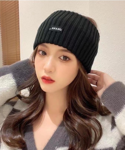 セール】タグ ワンポイント リブニットヘアバンド（ヘアバンド