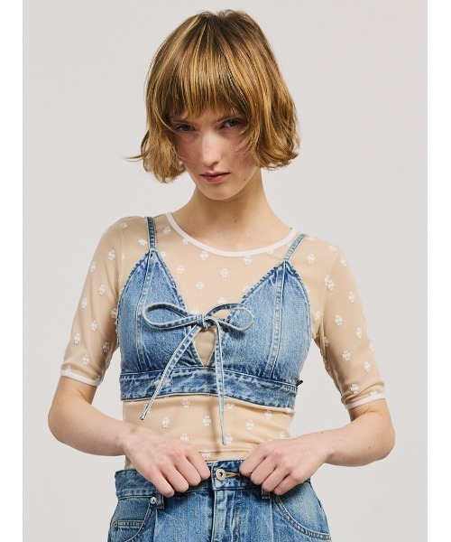 セール】Ribbon Denim Bustier/リボンデニムビスチェ（ベスト）｜SORIN