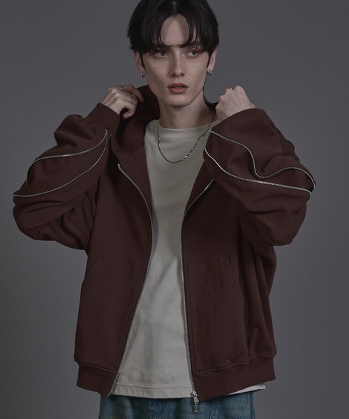 ANEDIST（アンディスト）の「Deformation double zip hoodie / ディフォーメーションダブルジップフーディ（パーカー・メンズ・ブラック/杢グレー/ブラウン・L/M）」の16枚目の写真