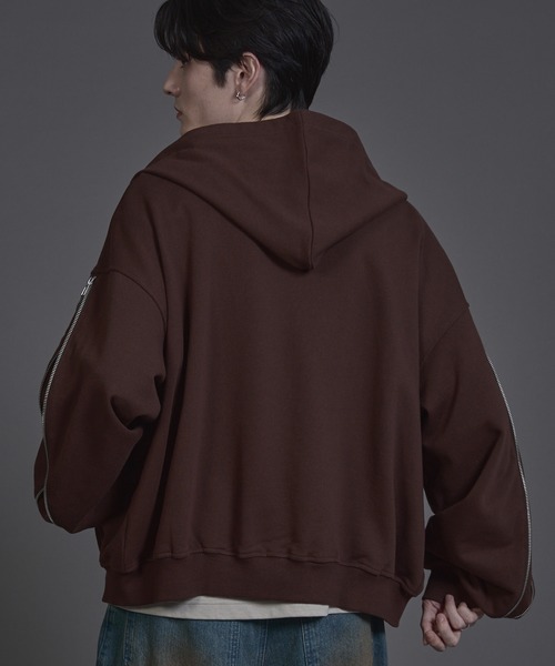 ANEDIST（アンディスト）の「Deformation double zip hoodie / ディフォーメーションダブルジップフーディ（パーカー・メンズ・ブラック/杢グレー/ブラウン・L/M）」の18枚目の写真
