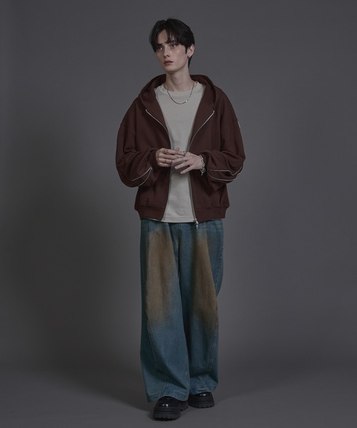 ANEDIST（アンディスト）の「Deformation double zip hoodie / ディフォーメーションダブルジップフーディ（パーカー・メンズ・ブラック/杢グレー/ブラウン・L/M）」の21枚目の写真