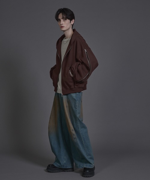 ANEDIST（アンディスト）の「Deformation double zip hoodie / ディフォーメーションダブルジップフーディ（パーカー・メンズ・ブラック/杢グレー/ブラウン・L/M）」の22枚目の写真