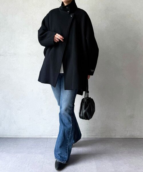 カシミヤ混【YONFA】ドルマンリバーコート ネイビー カシミヤ混【YONFA】ドルマンリバーコート ネイビー ヨンファ