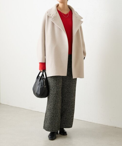 BEARDSLEY ビアズリー 圧縮ウール ノーカラーショートコート 定価3万 BEARDSLEY ビアズリー 圧縮ウール ノーカラーショートコート 定価3万