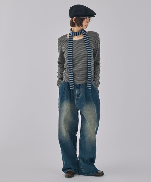 Unblend(アンブレンド)の「【Unblend】ヴィンテージライク 2タックワイドデニムパンツ(デニムパンツ・レディース・ブルー/ブラック・M/S)」の7枚目の写真