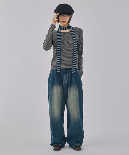 Unblend(アンブレンド)の「【Unblend】ヴィンテージライク 2タックワイドデニムパンツ(デニムパンツ・レディース・ブルー/ブラック・M/S)」の8枚目の写真